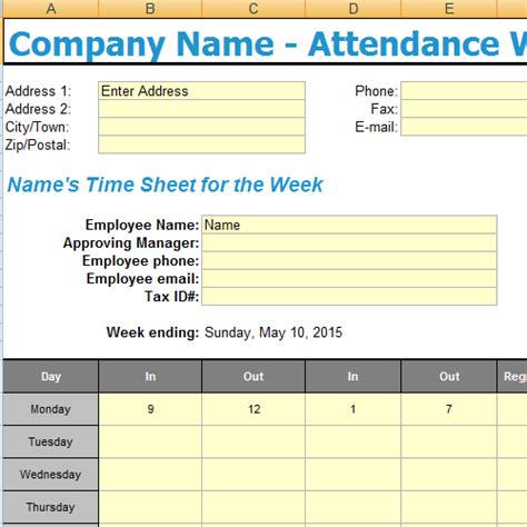 Printable Employee Weekly Attendance Excel Sheet