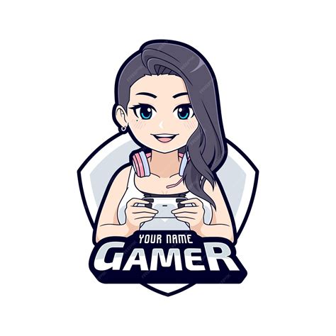 Premium Vector Cute Stylish Gamer Girl Cartoon Character Gaming Logo