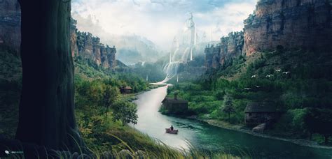 1,000+ vectors, stock photos & psd files. landscape, River, Mountains, Stream, Waterfall, Boat, Matte painting Wallpapers HD / Desktop and ...