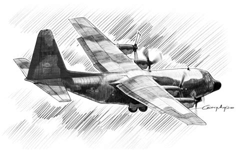 For landing, the propellers are able to this means the plane needs less angle of attack to fly at slower speeds. VNAF: C-130A pencil sketch...