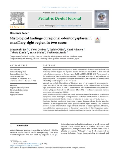Pdf Histological Findings Of Regional Odontodysplasia In Maxillary