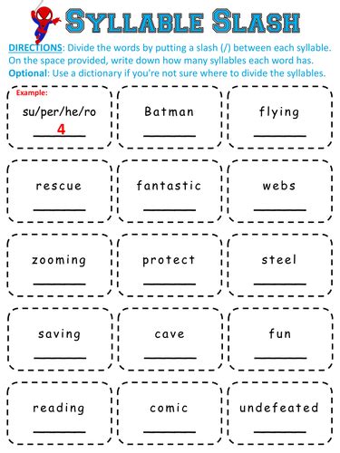 Break a word into syllables. Super Hero Syllable Slash - Word Work - Breaking Words Apart | Word work, Syllable