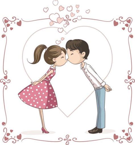 Pareja Besándose Vector Cartoon — Ilustración De Stock Kissing Couples