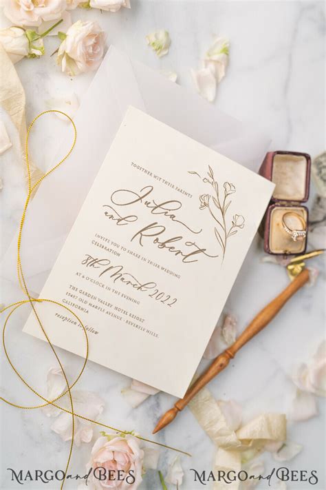 Elegant Nude Wedding Invitations Minimalistic And Delicate Wedding Invites Modern Floral