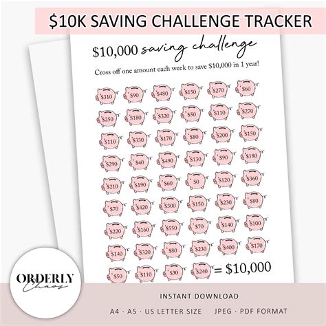 10k Savings Challenge Printable Pdf Save 10000 In 100 Days Etsy Polska