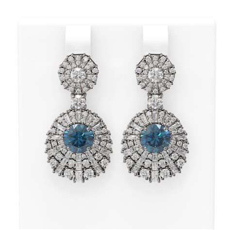 773 Ctw Intense Blue Diamond Earrings 18k White Gold Ref