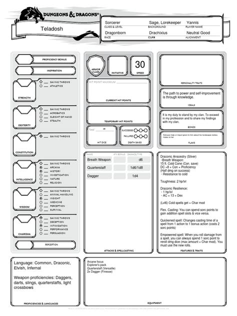 Character Sheet Dnd Dragonborn Dungeons And Dragons