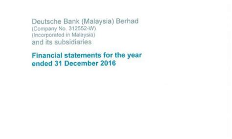 Deutsche Bank Malaysia Berhad Financial Statement 31 December 2016