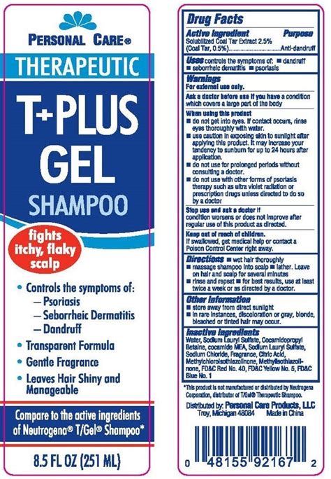 Personal Care Therapeutic T Plus Gel Shampoo Personal