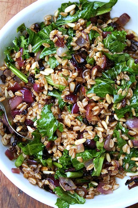 Farro Salad With Toasted Pine Nuts Currants And Mustard Greens