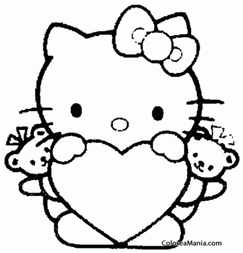 Colorear Hello Kitty con sus dos peluches (Peluches), dibujo para