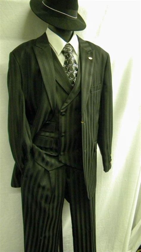 Falcone Mens Black Shadow Stripe Fashion Suit Mat Vested 380 000 Size