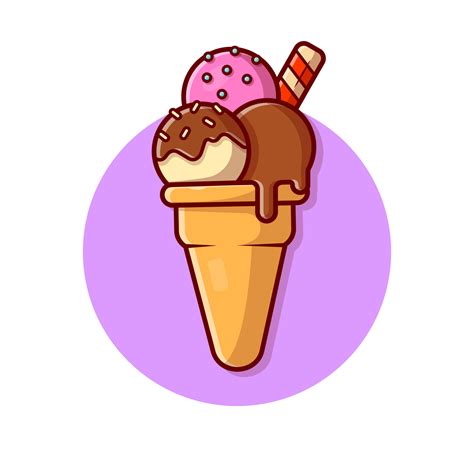 Ilustración de icono de vector de dibujos animados de cono de helado