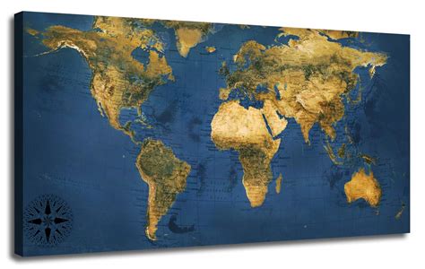 Buy Blue World Map Canvas Wall Art Old Canvas Retro High Definition