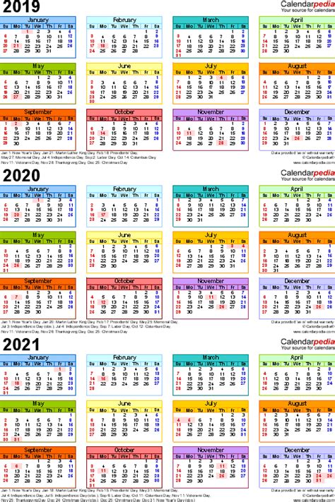 Template 3 Excel Template For Three Year Calendar 2019 2021 Portrait