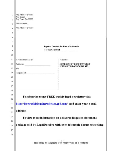 sample responses  requests  production  documents  california divorce discovery law