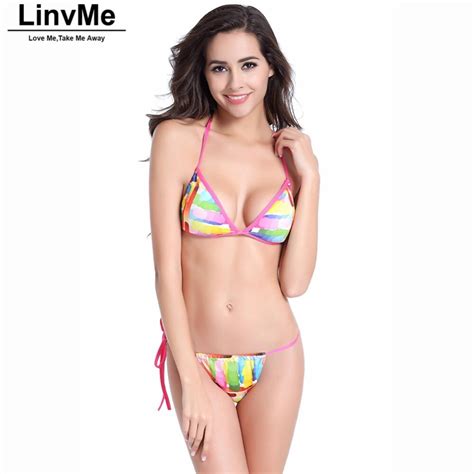Linvme 2018 Women Sexy Swimwear Print Bikini Set Sexy Two Piece Biquini Swimsuit Bikinis Push Up