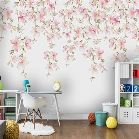 Custom Wallpaper Floral Mural Small Pink Flowers Vine Bvm Home