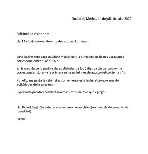 Modelo De Carta De Solicitud De Vacaciones Laborales Vrogue Co