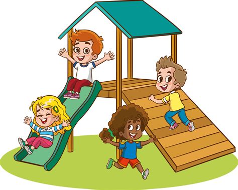 Children Playing On Playground Vector Illustration Of A Group Of
