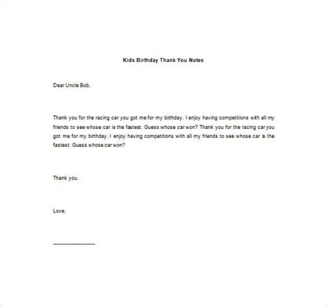 Birthday Thank You Note Template