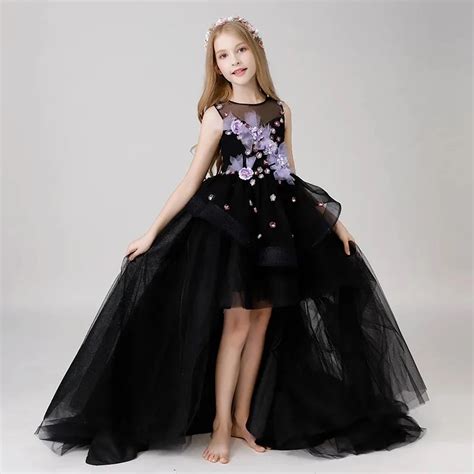 2018 New Children Model Catwalk Flowers Long Tailing Princess Prom Mesh