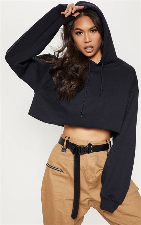 Black Ultimate Oversized Crop Hoodie Its All About Keeping It Cool And Casual This Season And T