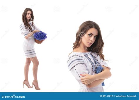 Double Portrait Of Pretty Ukrainian Woman Isolated Over White