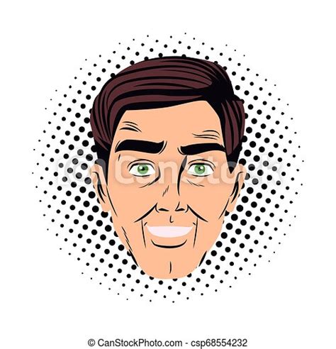 Pop Art Man Face Smiling Cartoon Vector Illustration Graphic Design