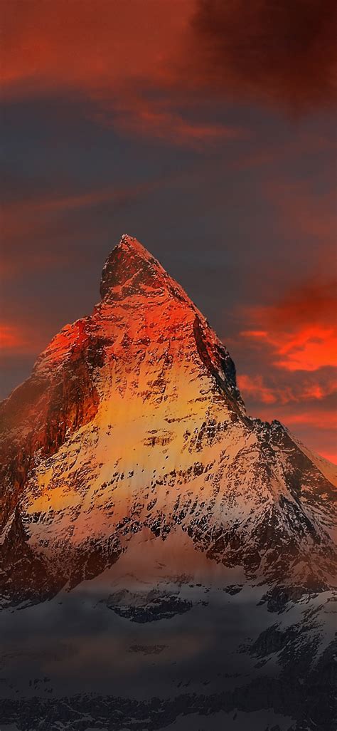 Download 1125x2436 Wallpaper Matterhorn Sunset Clouds Mountains