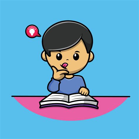 Cute Boy Reading Book Cartoon Vector Icon Illustration People