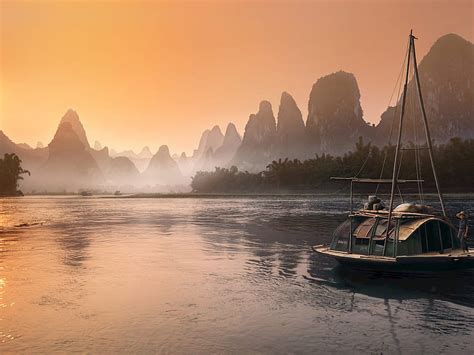 Lijiang River In The South Of The Village Xingping Near The Guilin In