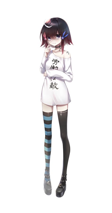 Amatsuji Original Absurdres Highres Translation Request 1girl Black Choker Black Footwear