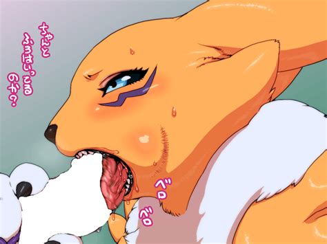 Rule 34 Bandai Blush Digimon Fellatio Female Male Nezumi Oral Penis Renamon Sex Sweat Text