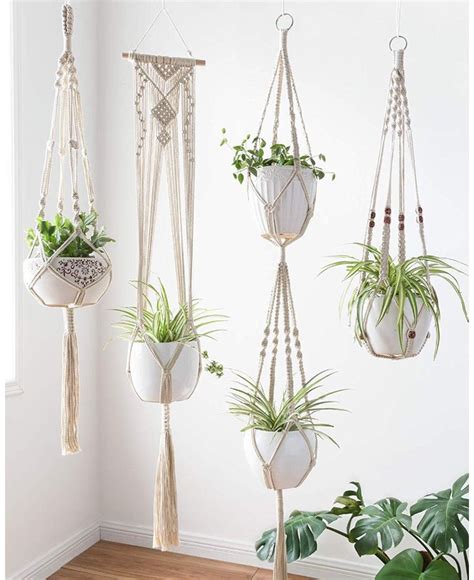 Mkono Macrame Plant Hangers Set Of 4 Indoor Hanging Planter Basket Wall