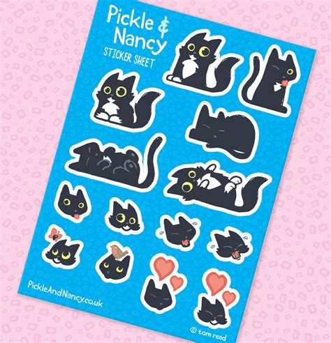 Black Cat Stickers Cute Cat Sticker Sheet A6 Sticker Sheet Etsy