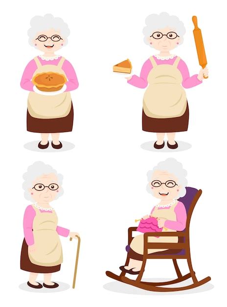 Premium Vector Grandma Cooking Grandmother Wearing Dress And Glasses