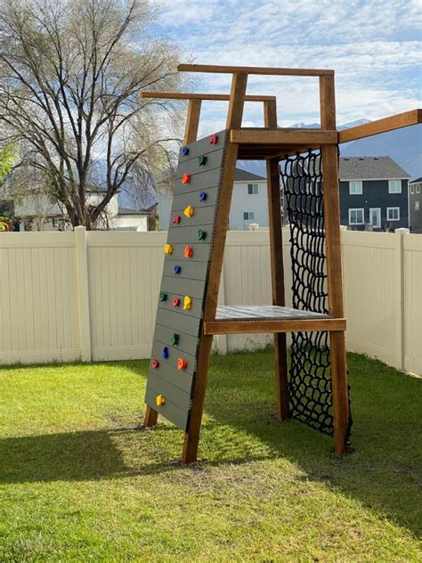 Diy Kids Climbing Wall And Platform Playground Backyard Diy Play