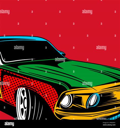 Pop Art Colorful Cars Hand Drawn Illustration Bright Retro Cover
