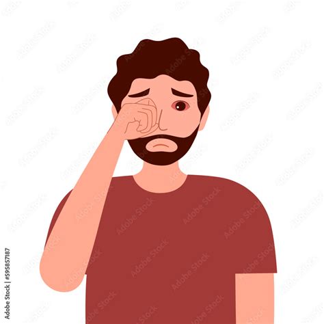 Man With Eye Pain In Flat Design Sore Eye Concept Vector Illustration
