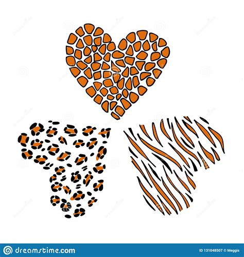 Giraffe Cheetah And Tiger Print Skin In The Shape Of A Heart Stock