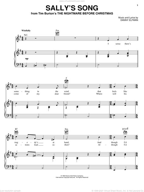 Top selling easy piano sheet music. Elfman - Sally's Song (from The Nightmare Before Christmas) sheet music for voice, piano or guitar