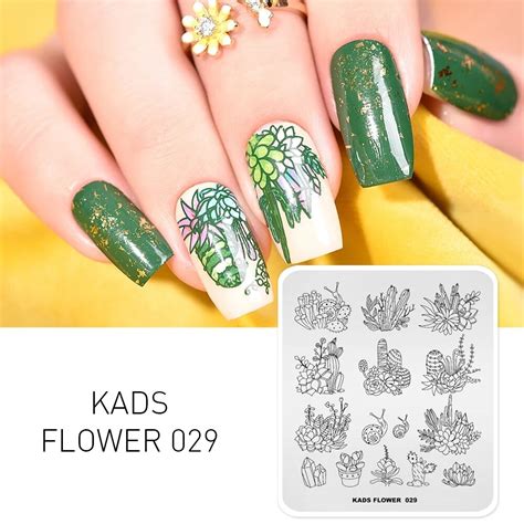 Kads Flower Rectangle Nail Stamping Plates Pattern Nail Template Diy