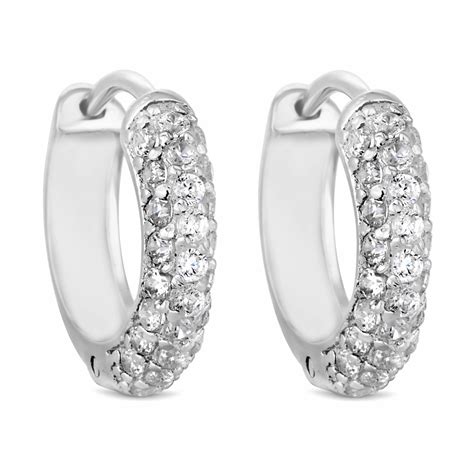 Simply Silver Sterling Silver 925 Cubic Zirconia Pave Hoop Earring