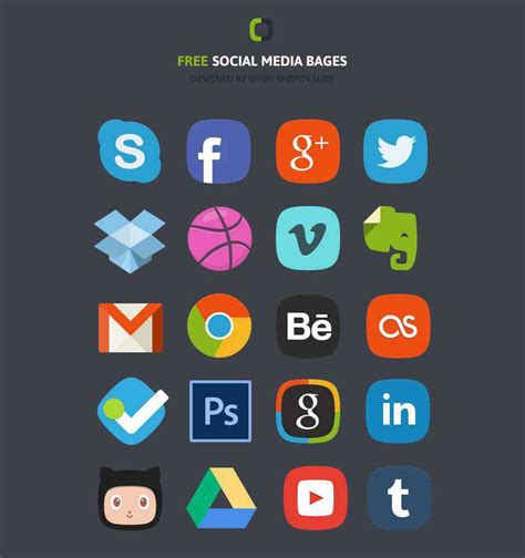 Free Flat Set Of Social Media Badges Icon Set For Photoshop