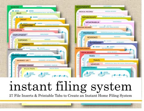 Printable Instant Filing System 27 File Cardsindex Etsy Organizing