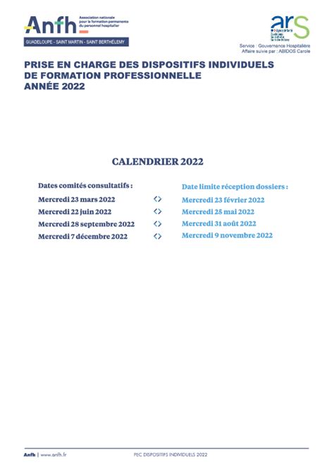 Calendrier 2022 Commission Cfp Guadeloupe Anfh