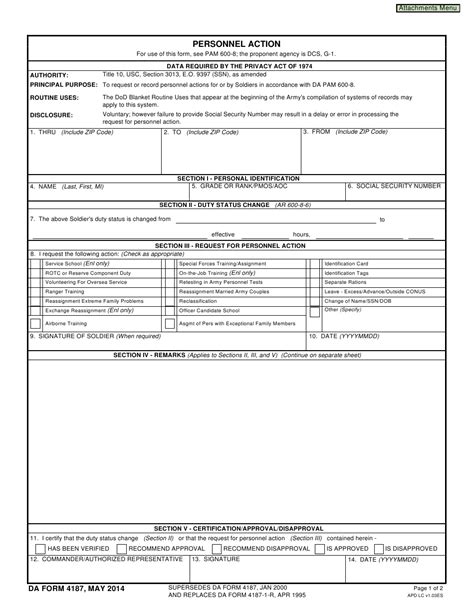 Da Form 4187 Download Fillable Pdf Or Fill Online Personnel Action
