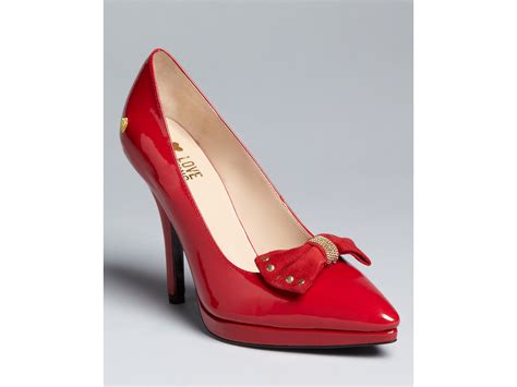 Love Moschino High Heel Platform Pumps Studs And Chain In Red Lyst
