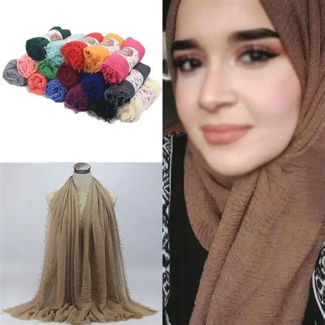 women premium cotton hijabs plain crinkle cloud hijab scarf shawl soft islam muslim headcover in